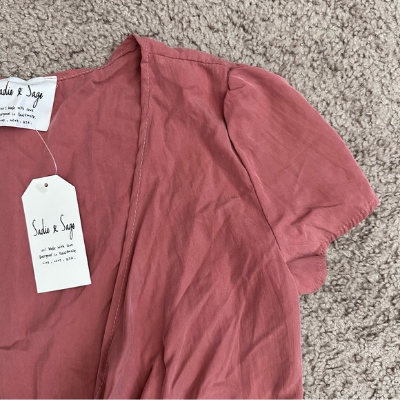 Sadie & Sage Tie-Front Crop Short Sleeve Blouse Shirt Womens S Dusty Rose - Picture 6 of 12